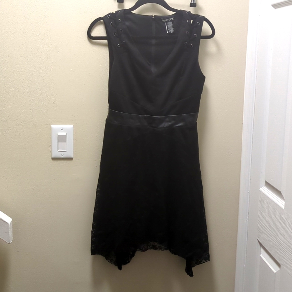 Tank dress with lace skirt and tie sleeves